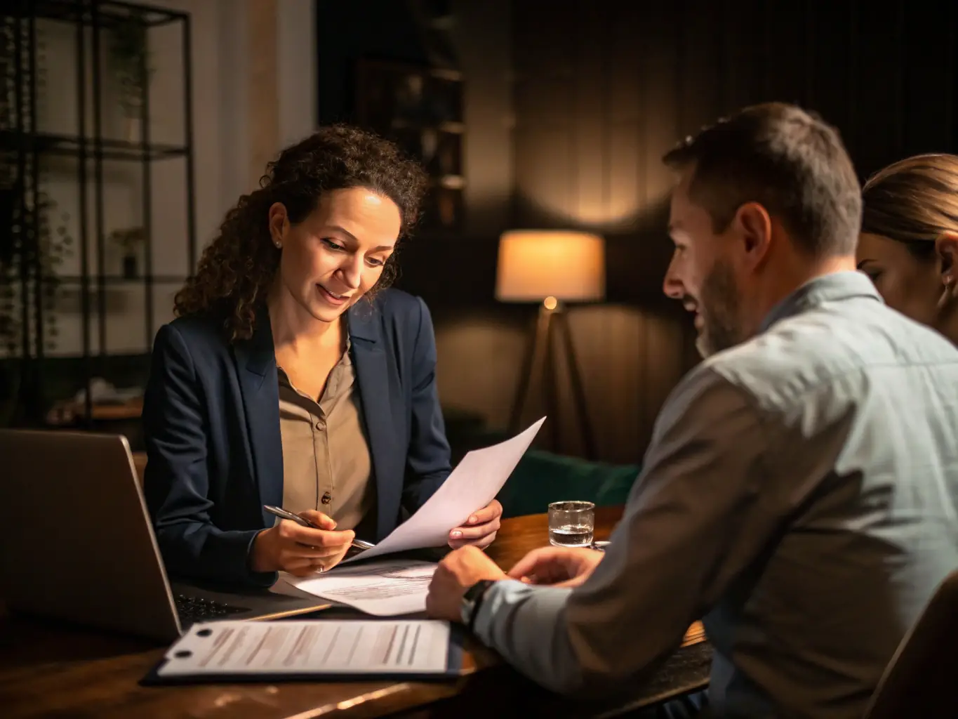 An image depicting a financial advisor and a small business owner collaborating on a budget spreadsheet, highlighting the budgeting service offered by financenorth.fun.